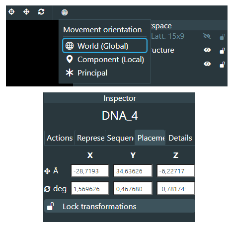 Translation and rotation in Catana